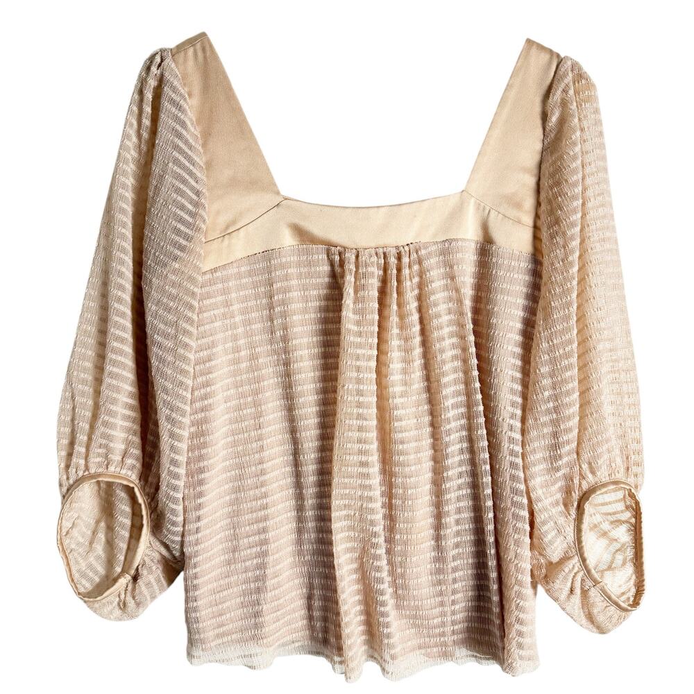 Anthropologie Meadow Rue Blush Satin Striped 3/4 Sleeve Top Size Medium